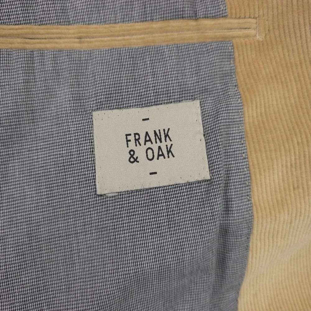 Frank & Oak Blazer Mens 38-40 Beige Cotton Corduroy Slim Sport Coat Jacket Fall